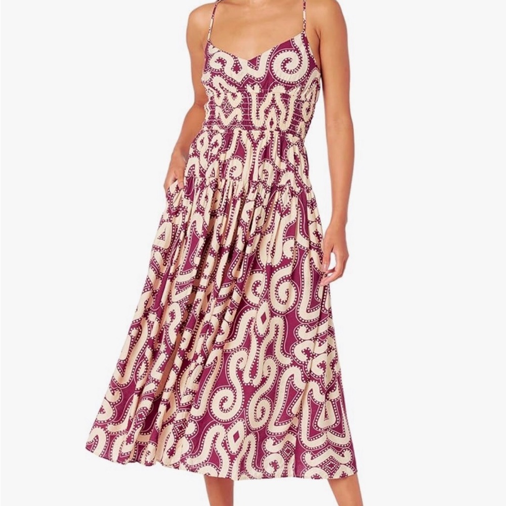 MOON RIVER Womens Sleeveless Sweetheart Neck Shirred Tiered Smock Midi Dress